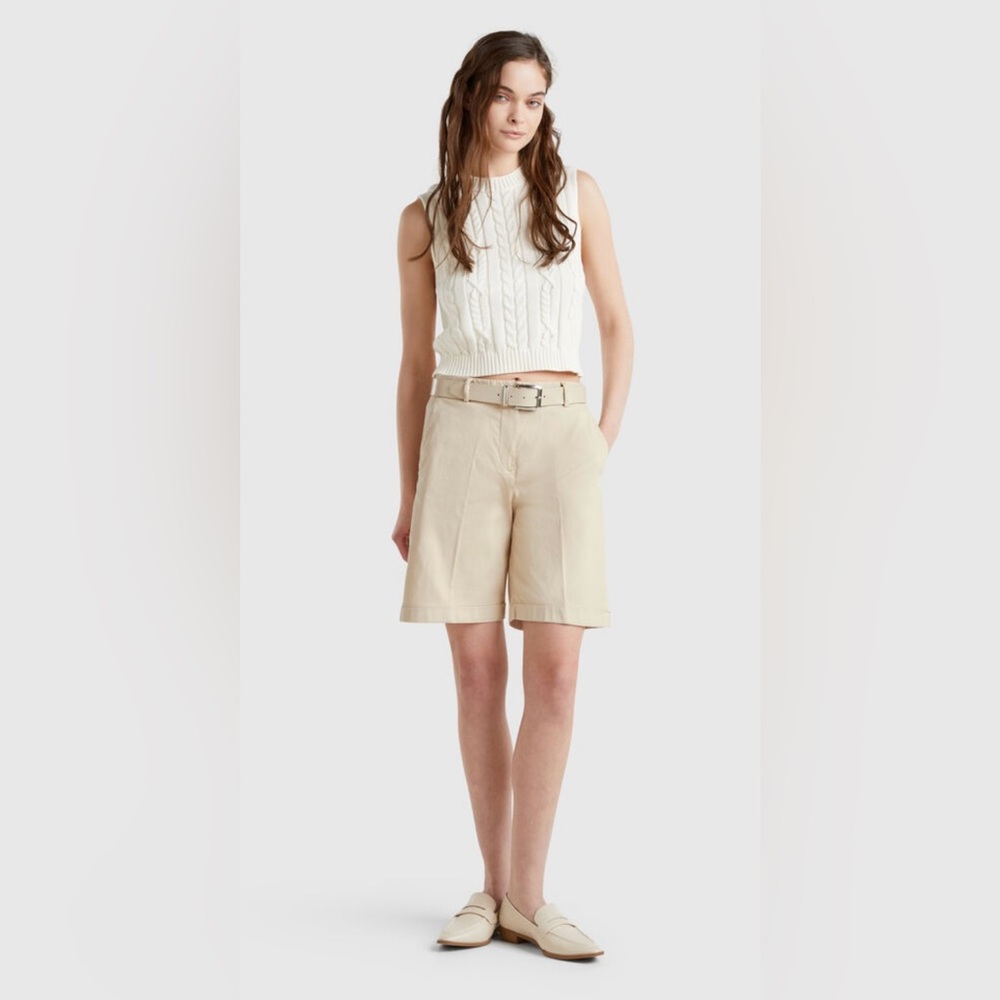 STILE‎ BENETTON Linen Shorts White Cream Khaki Italy Bermuda  Normcore Women 8